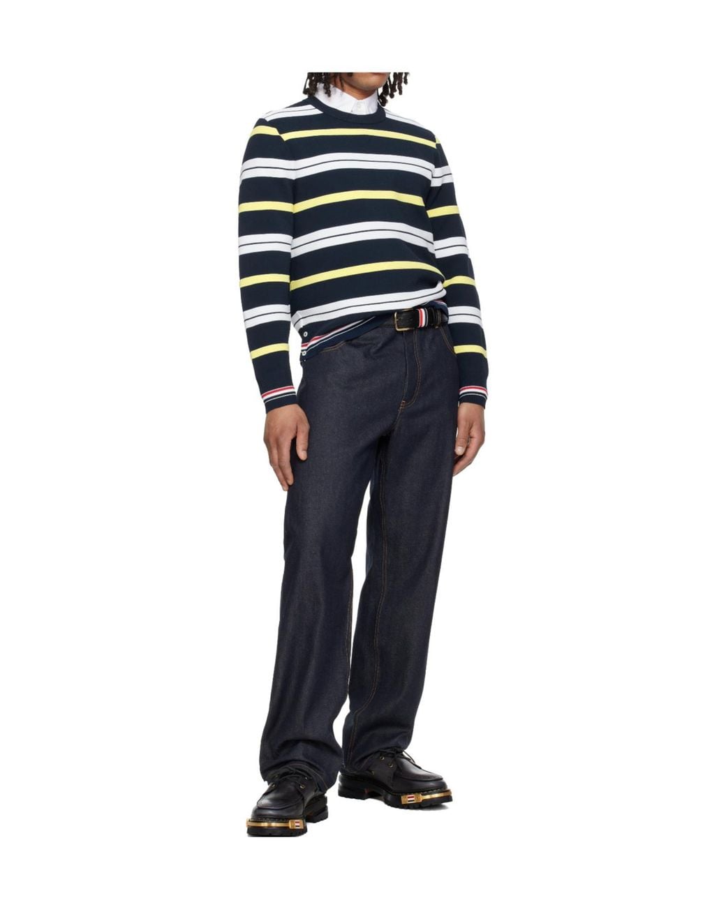 Thom Browne Blue Multicolored Striped Crew Neck Knit Sweater for men