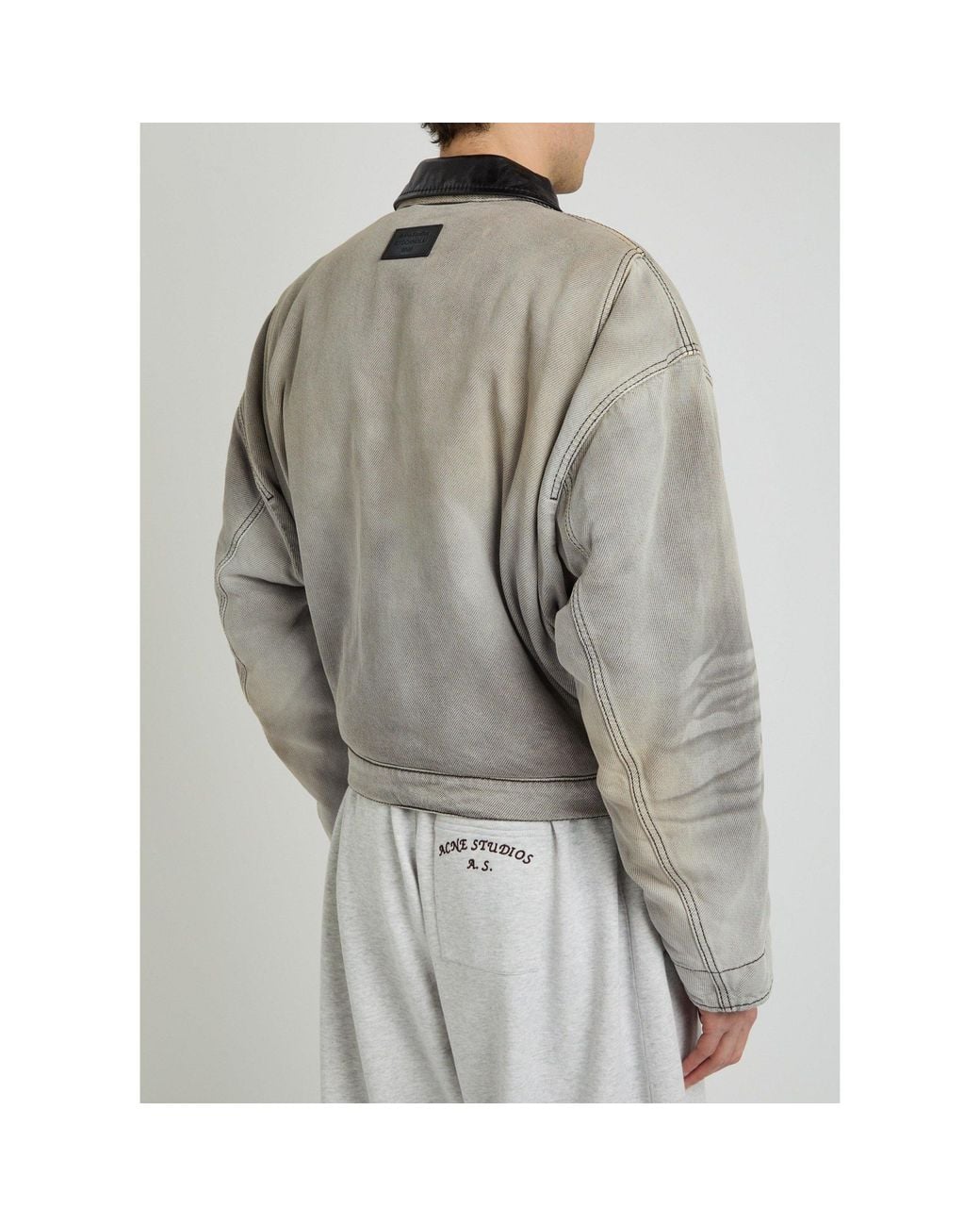 Acne Gray Distressed Leather Collar Jacket for men