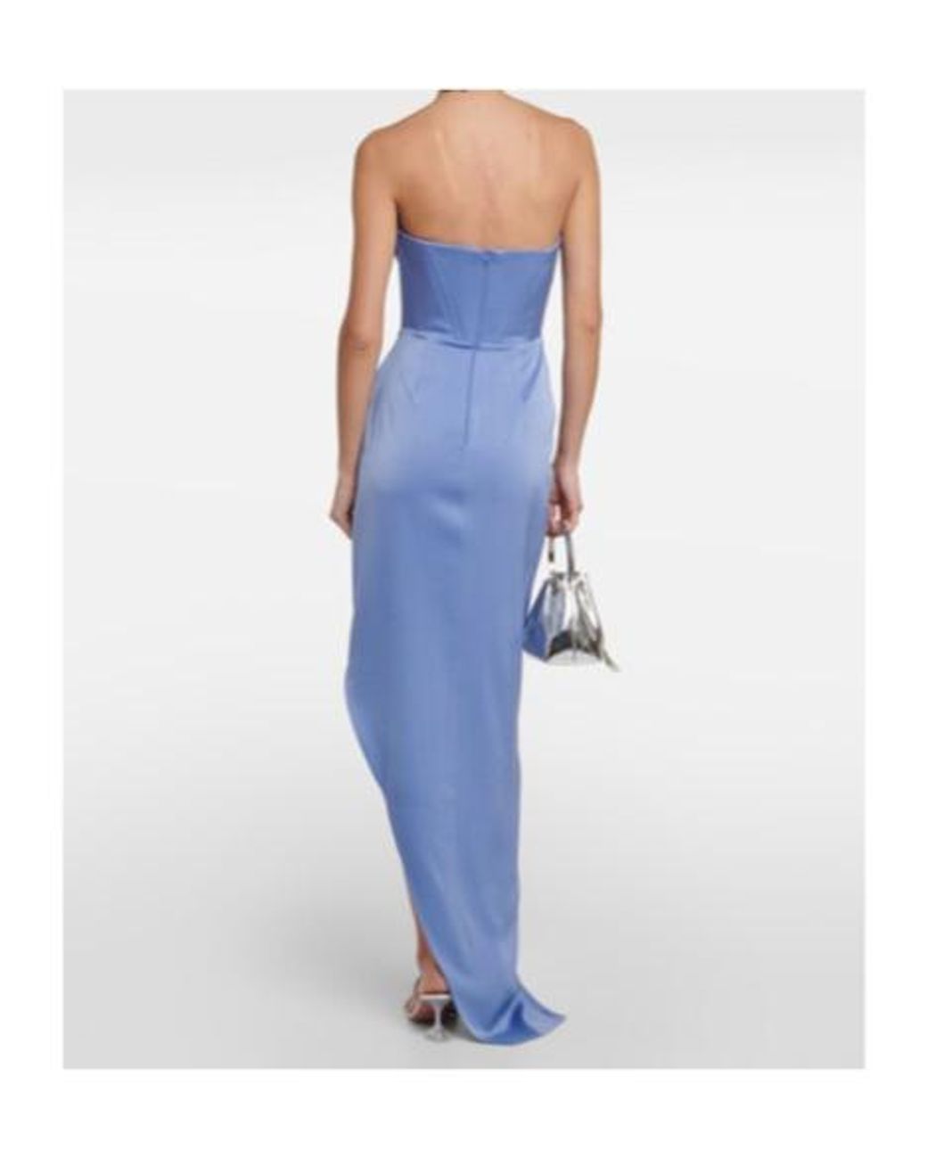 Alex Perry Blue Satin Crepe Draped Bustier Gown