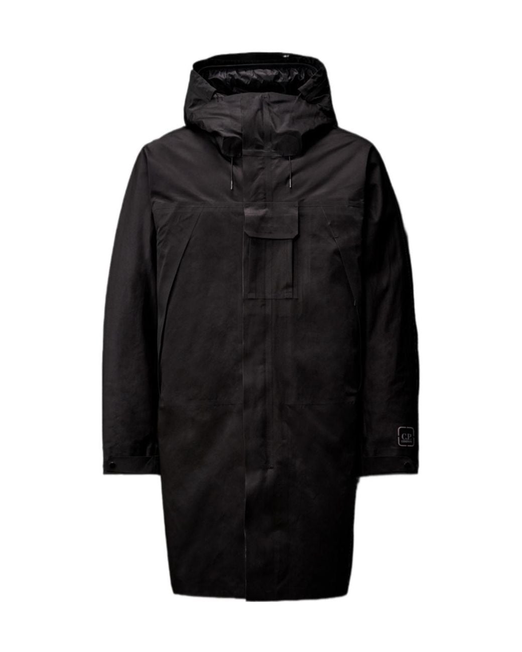 C P Company Black Hooded Long Jacket for men