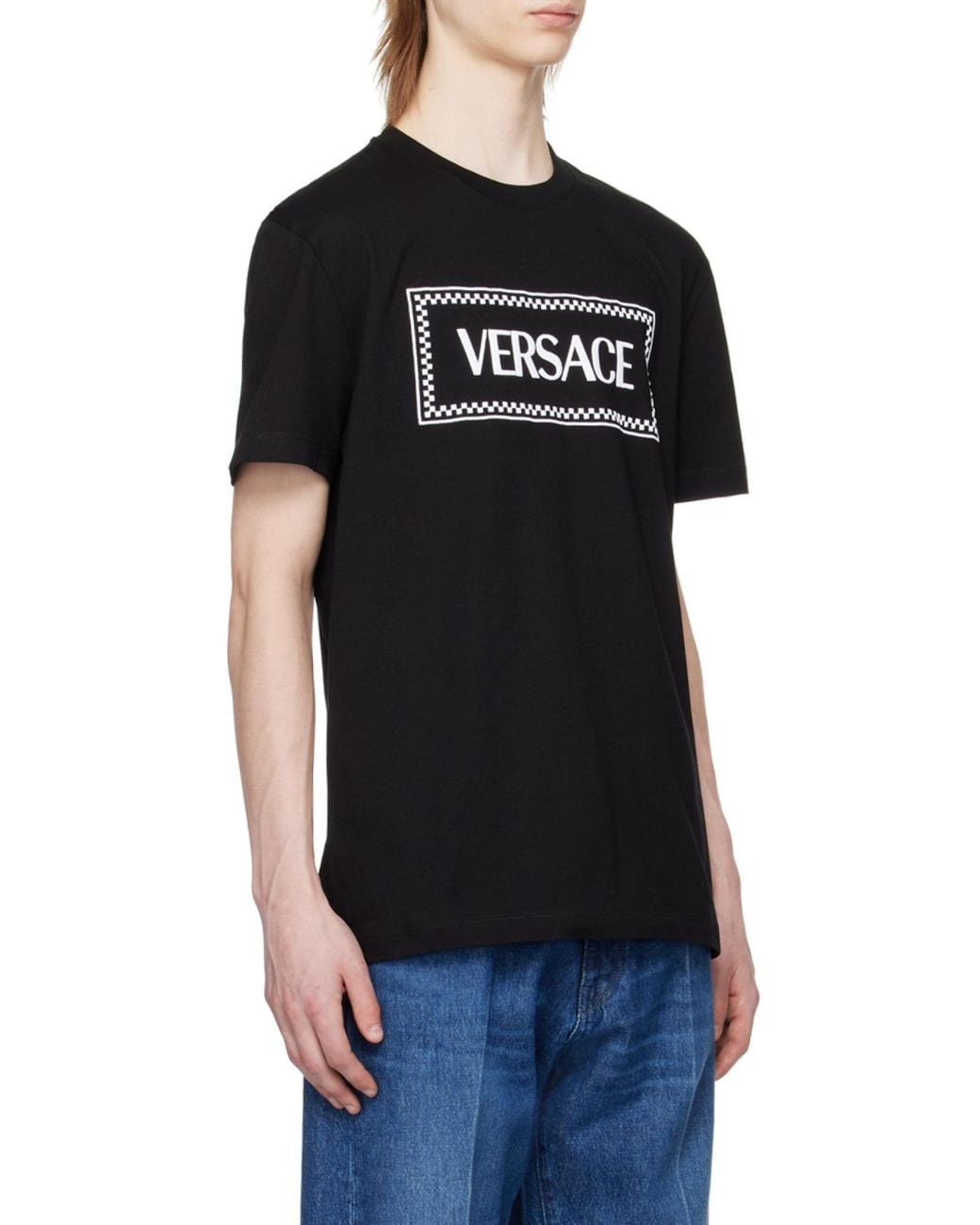 Versace Black Logo Printed Crewneck T-Shirt for men