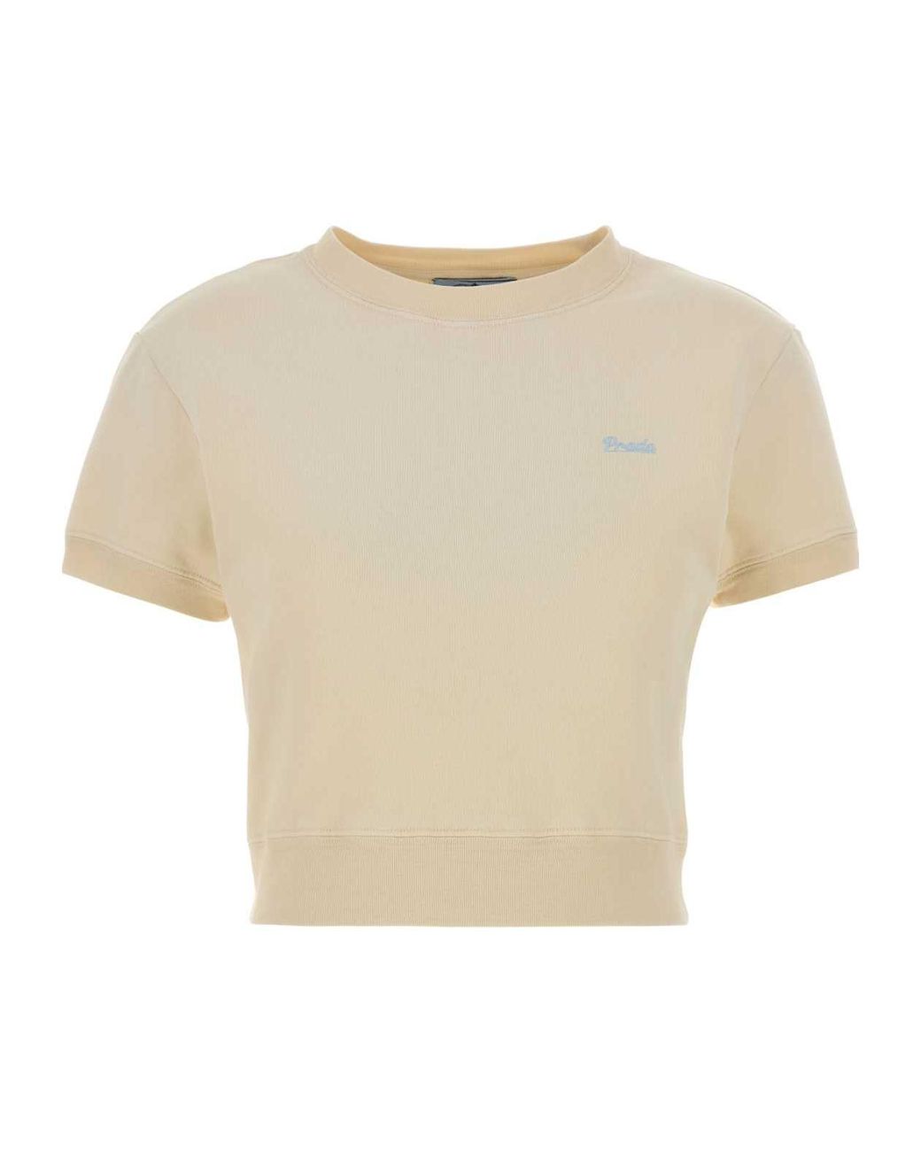 Prada Natural Short-Sleeved Crewneck T-Shirt