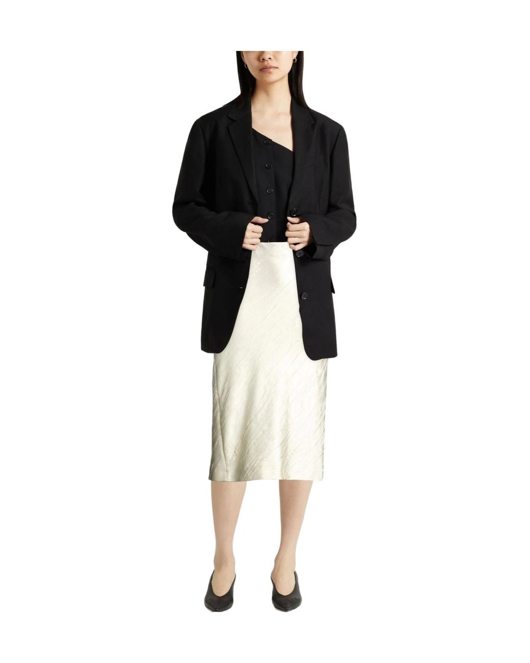Sportmax White Minimalist Satin Midi Skirt
