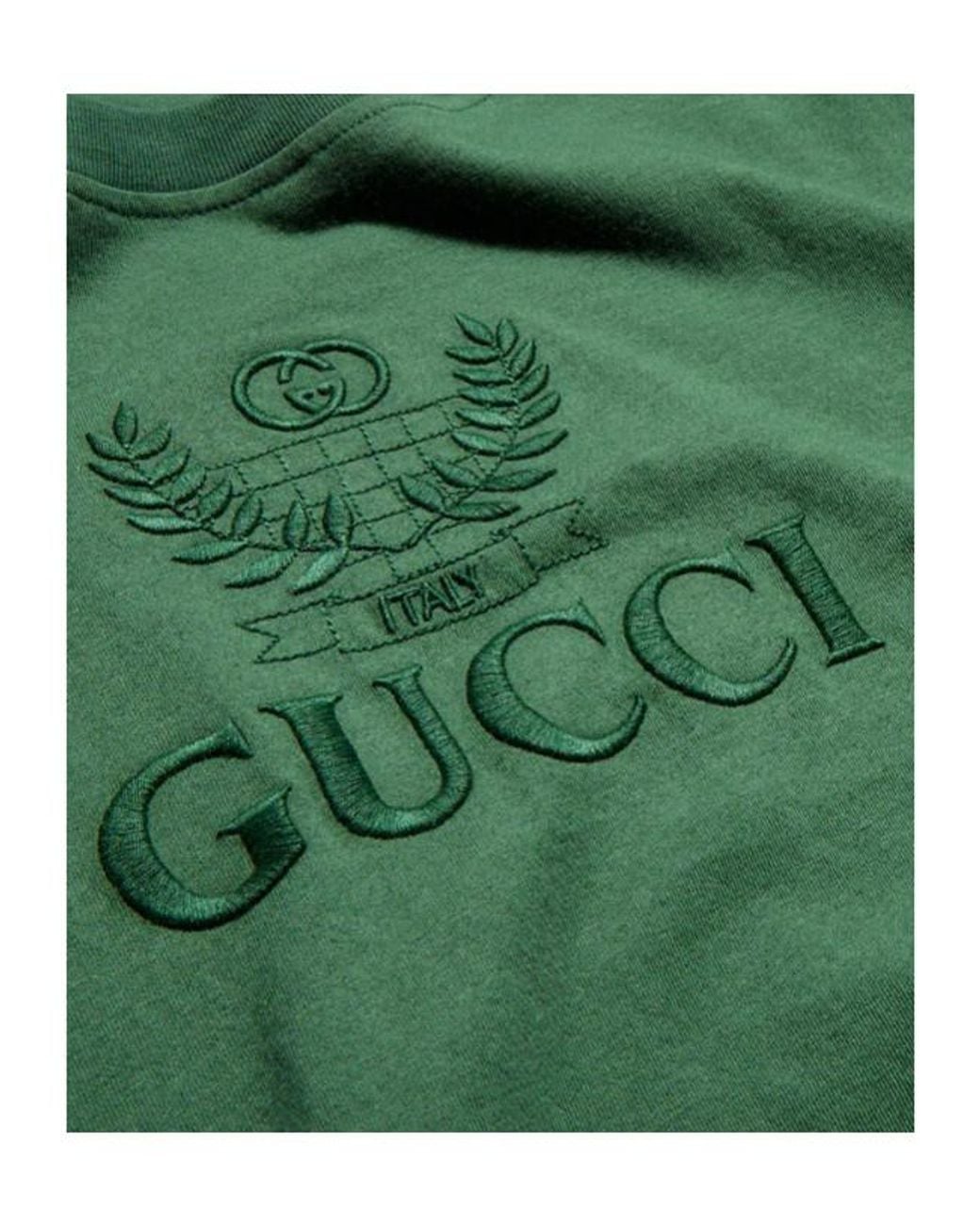 Gucci Green Cotton Jersey T-Shirt With Embroidery for men