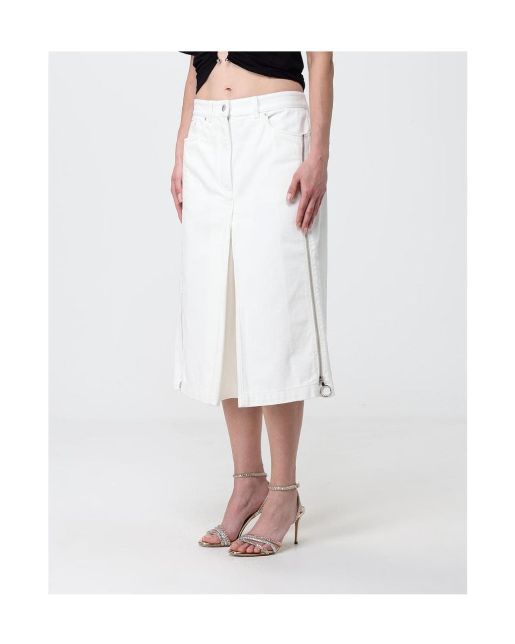 Rabanne White Rabanne Slit-Detailed Denim Skirt