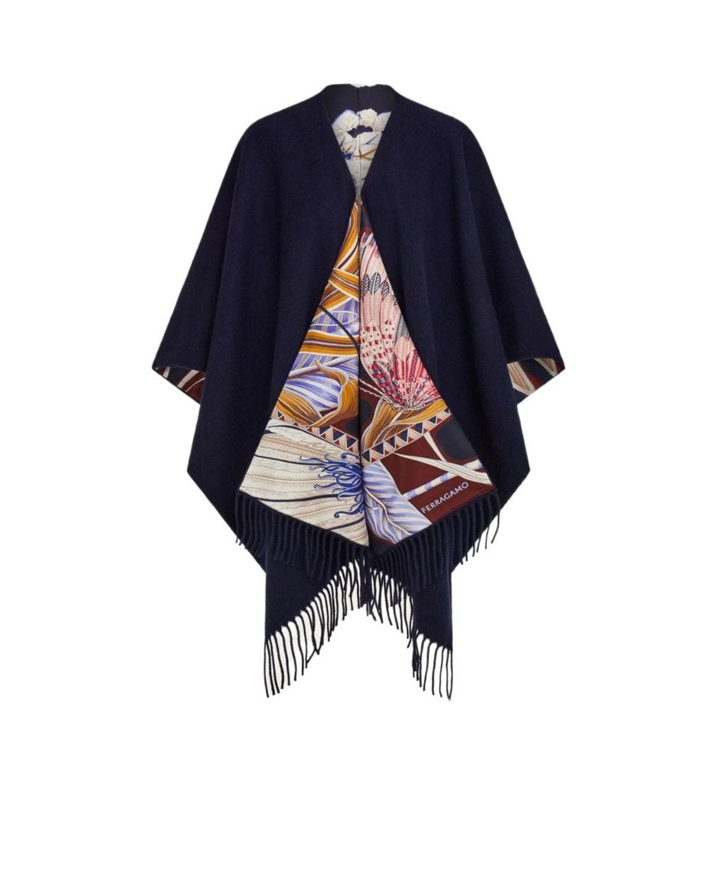 Ferragamo Blue Cashmere And Silk Reversible Cape
