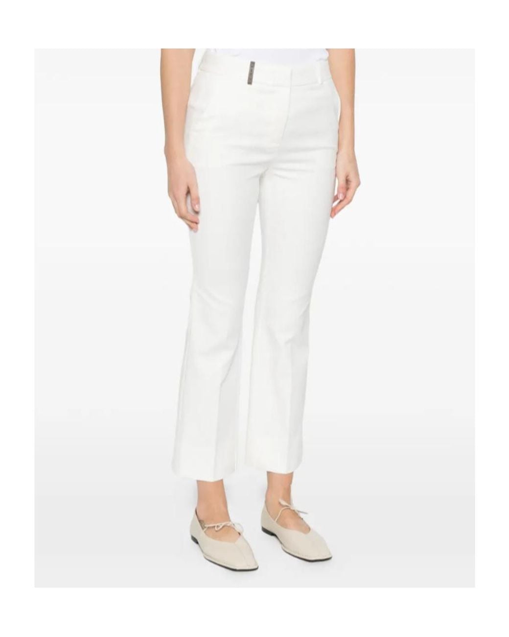 Peserico White Cotton Slim-Fit Pants