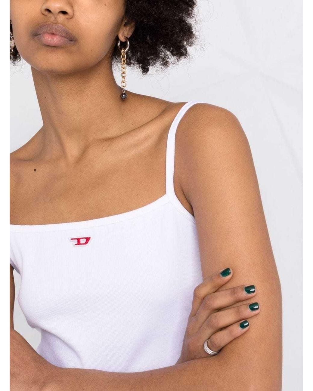 DIESEL White Logo-Print Cotton Tank Top