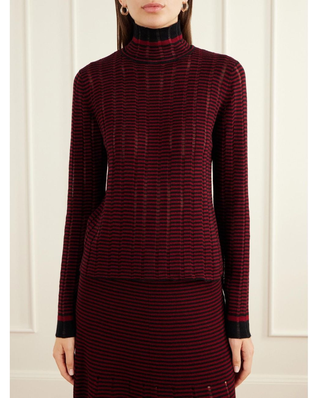 Proenza Schouler Red Stina Striped Ribbed Wool And Cotton-Blend Turtleneck Sweater