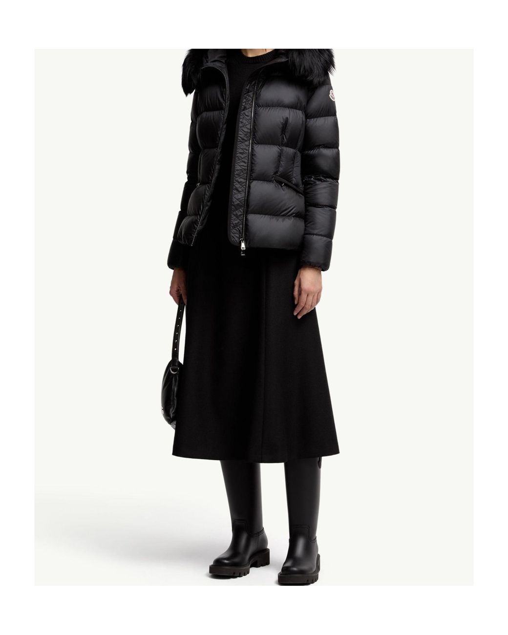 Moncler Black Boed Fur-Trim Hooded Padded Jacket