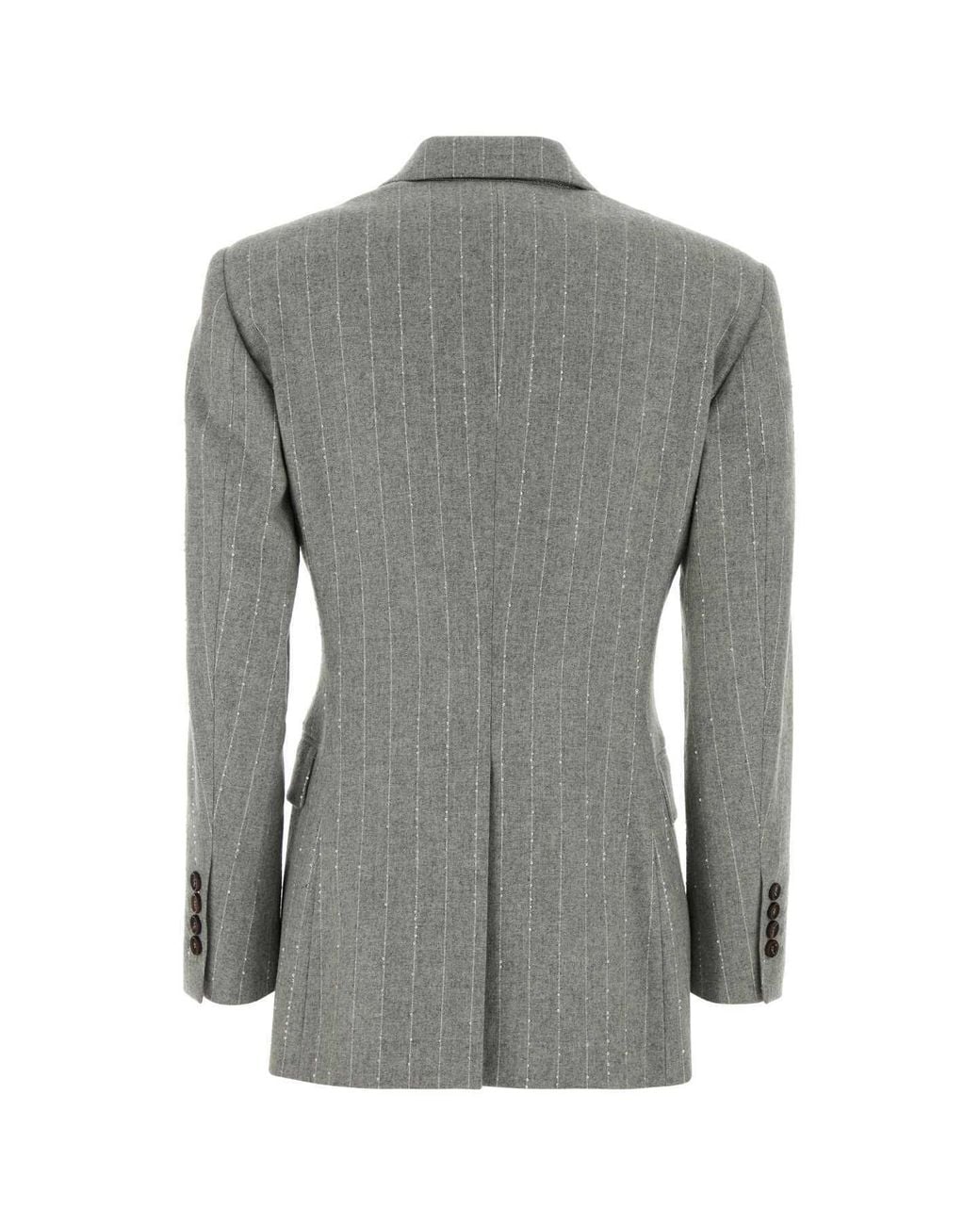 Brunello Cucinelli Gray Double-Breasted Pinstriped Blazer