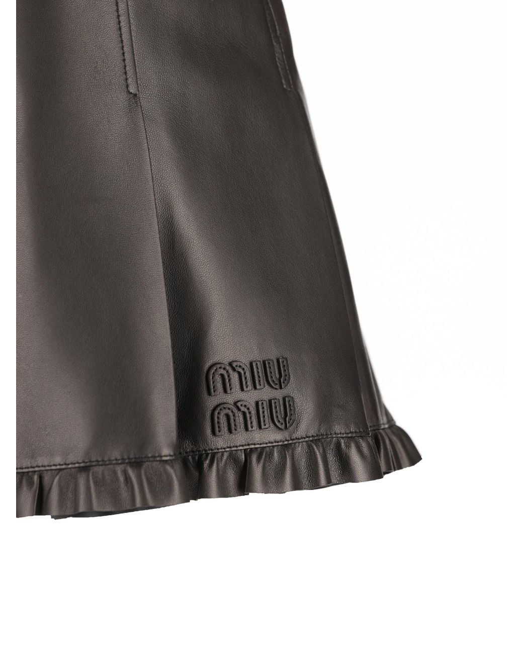 Miu Miu Gray Pleated Nappa Leather Skirt