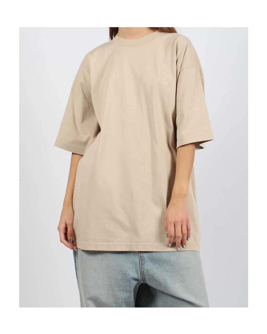 Balenciaga Natural Logo Embellished Large Fit T-Shirt