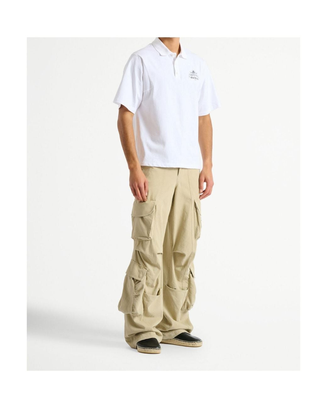 Balmain White Logo-Print Polo Shirt for men