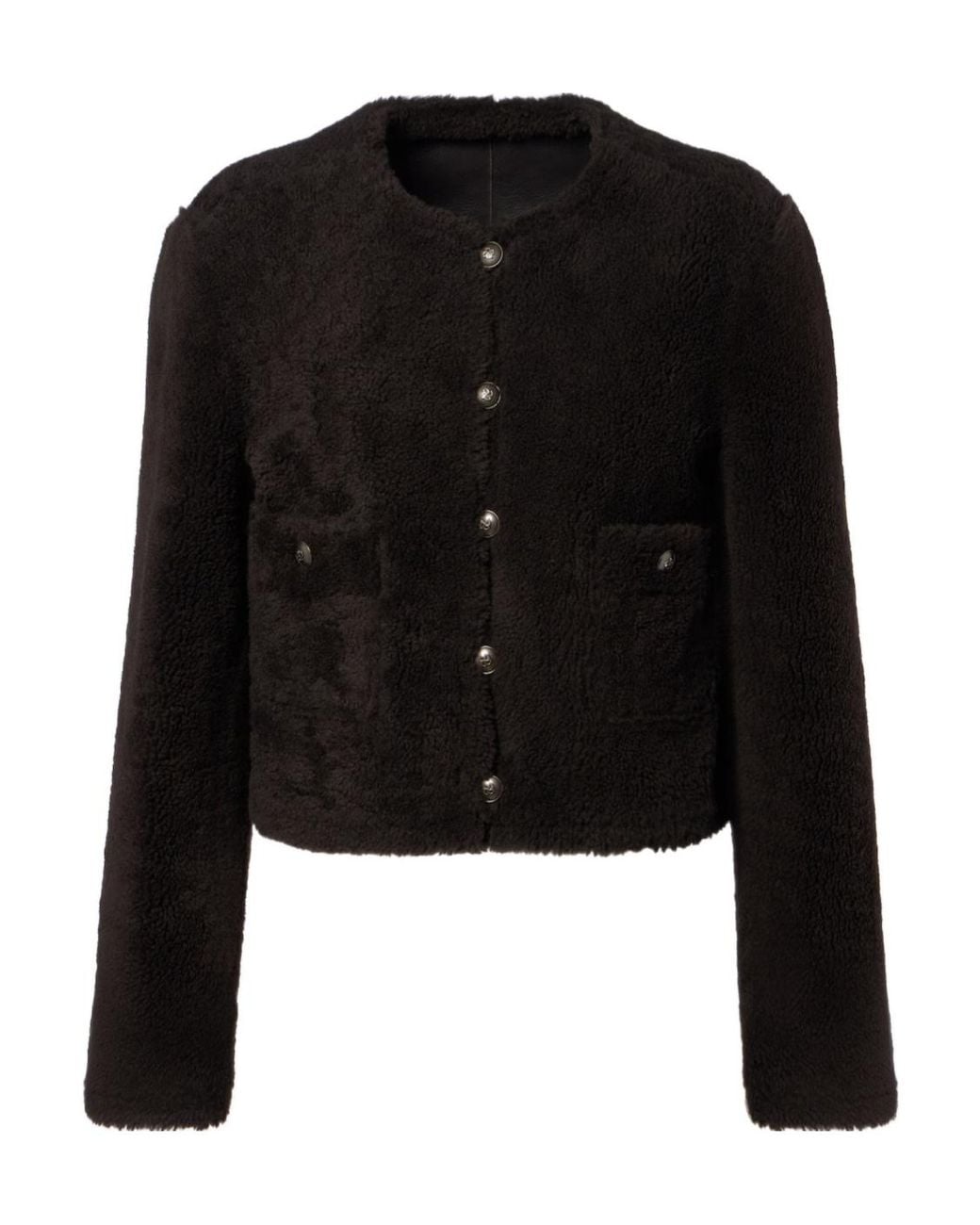 Dorothee Schumacher Black Crew Neck Long Sleeve Leather Jacket