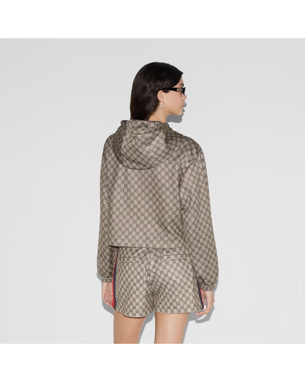 Gucci Brown Gg Technical Jersey Zip Jacket