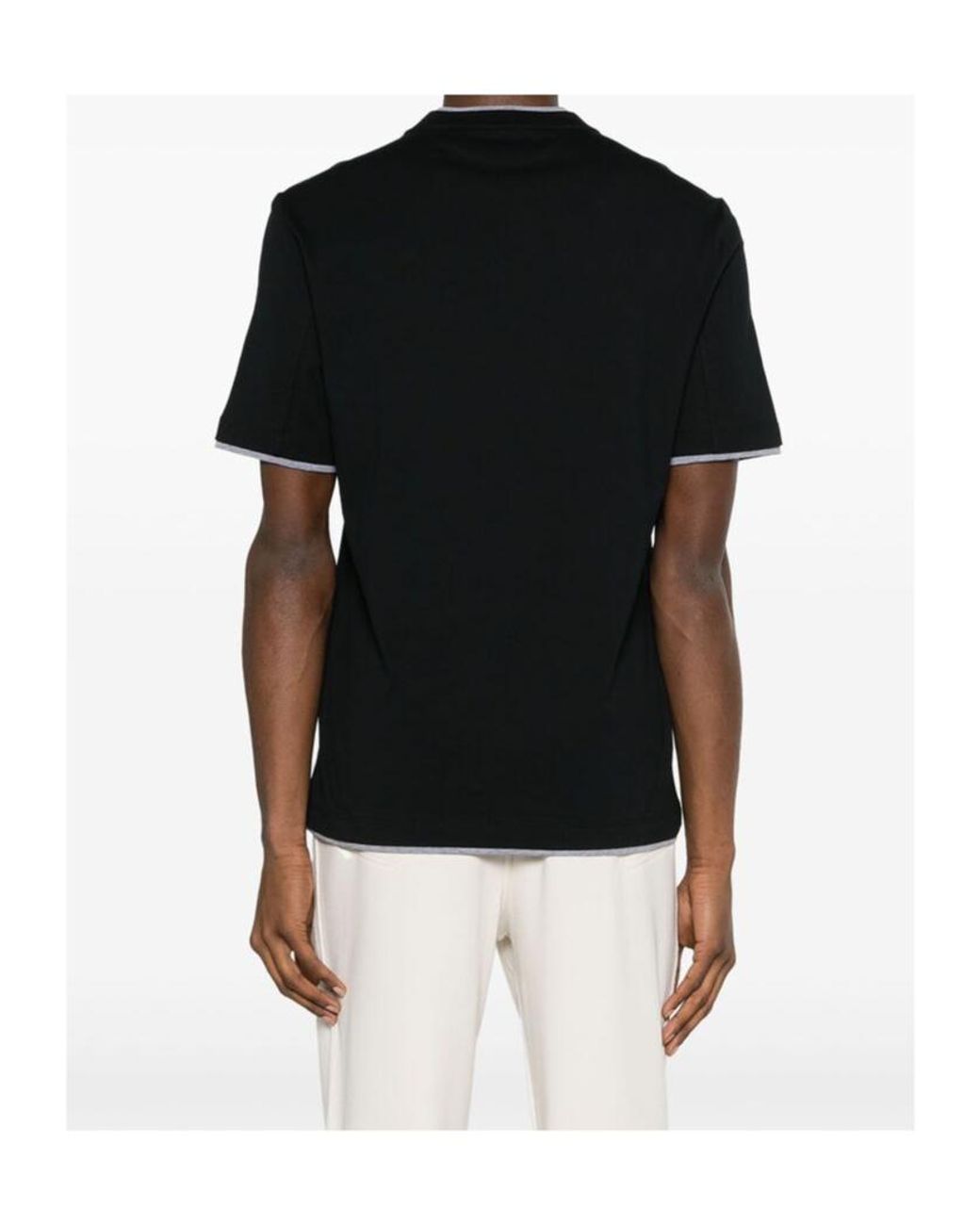 Brunello Cucinelli Black Layered-Effect Crewneck T-Shirt for men