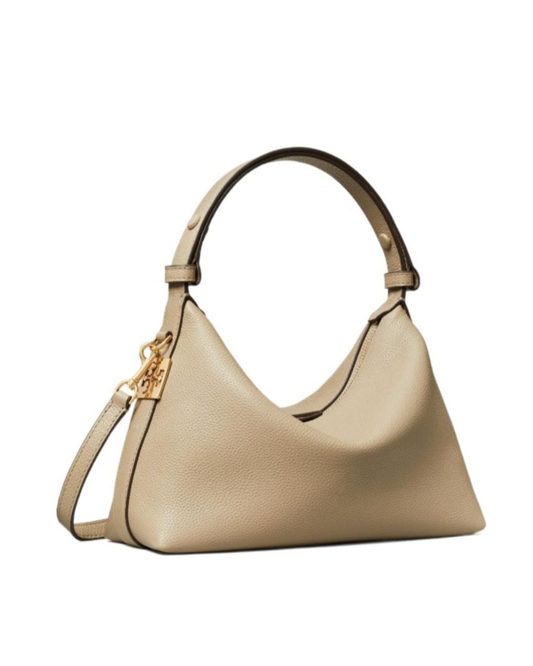 Tory Burch Natural Small Mellow Logo-Plaque Pebbled Shoulder Bag