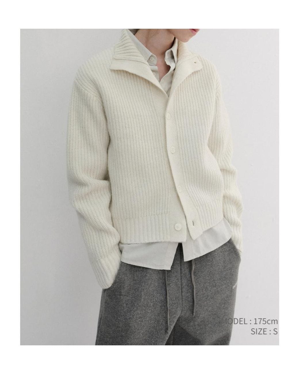 DUNST White High Neck Button Cardigan for men