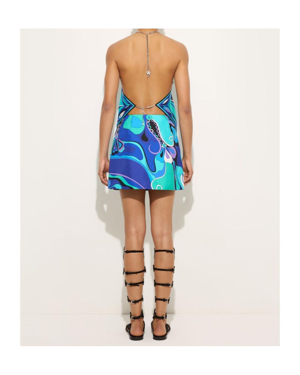 Emilio Pucci Blue Orchidee Print Asymmetric Chain Top