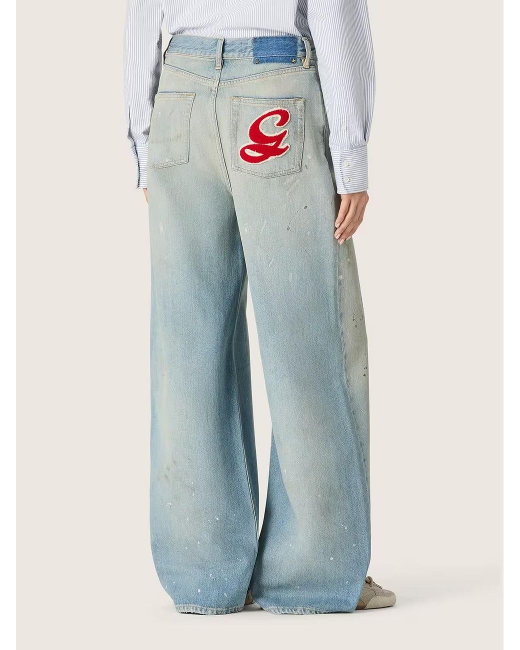 Golden Goose Deluxe Brand Blue Wide-Leg Distressed Jeans