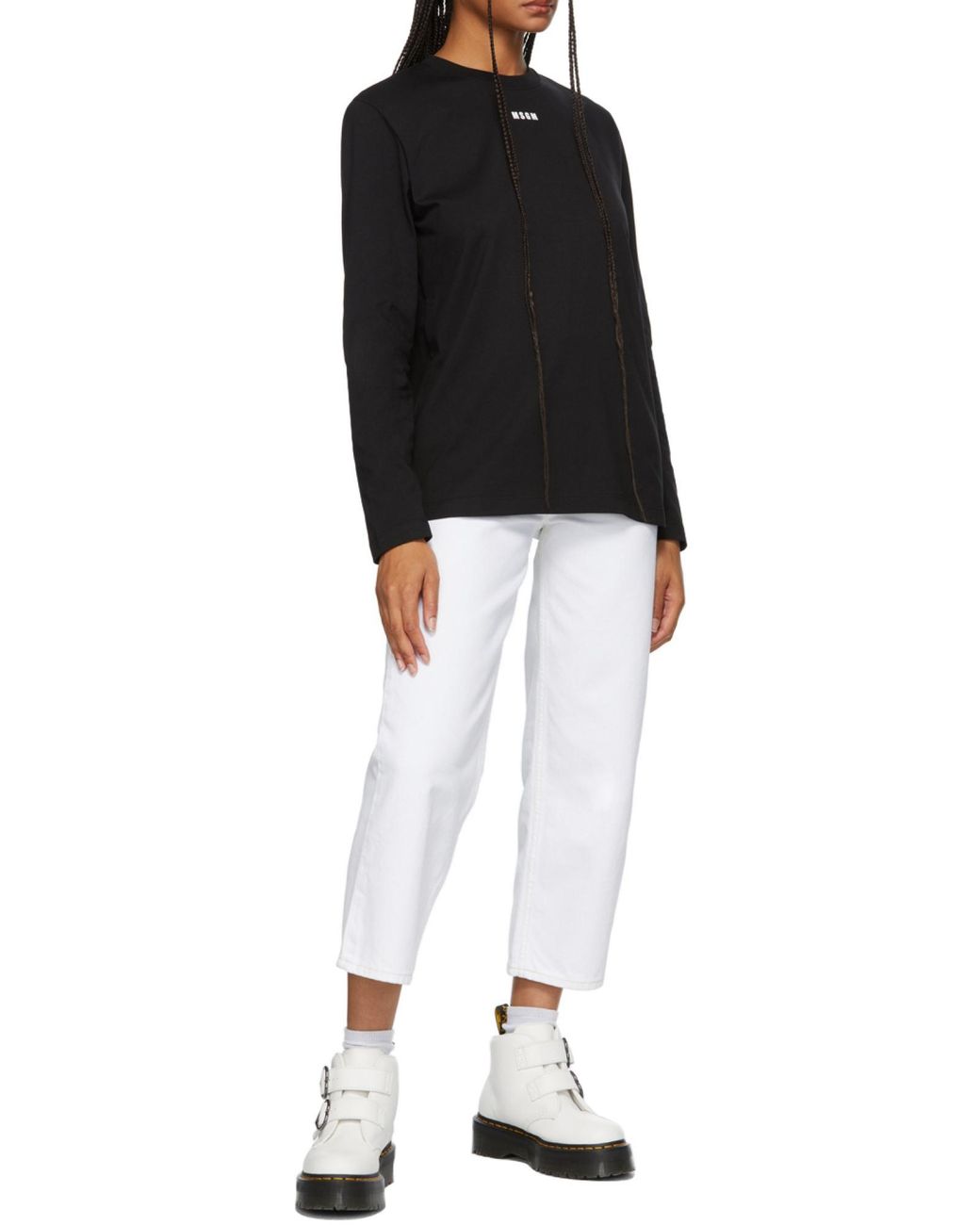 MSGM Black Logo Printed Long-Sleeved T-Shirt