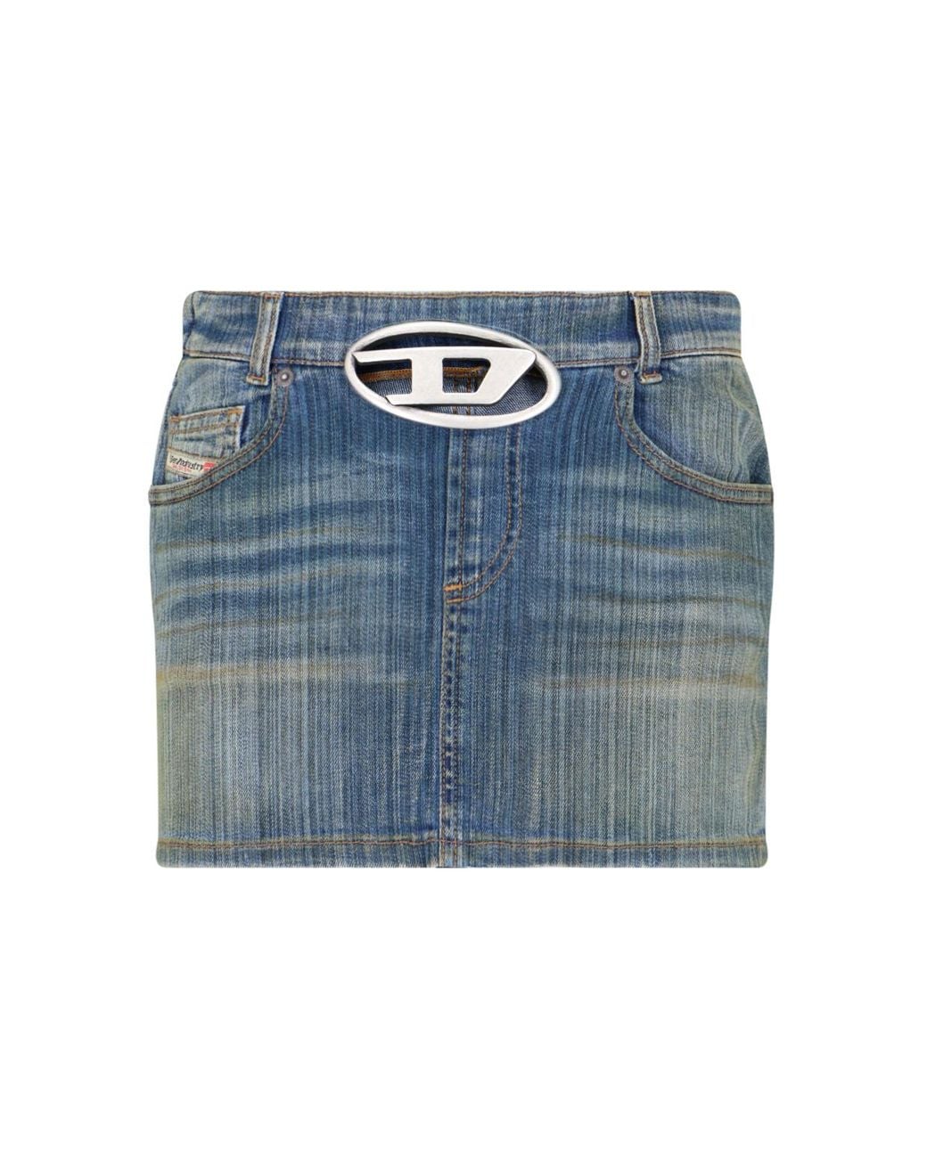 DIESEL Blue Logo-Plaque Denim Mini Skirt