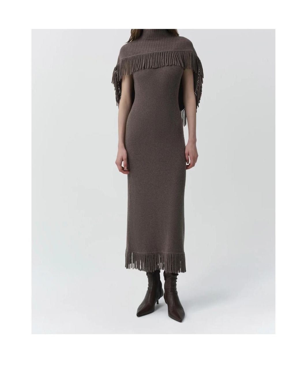 Jonathan Simkhai Brown Fringe-Trim Ribbed-Knit Dress