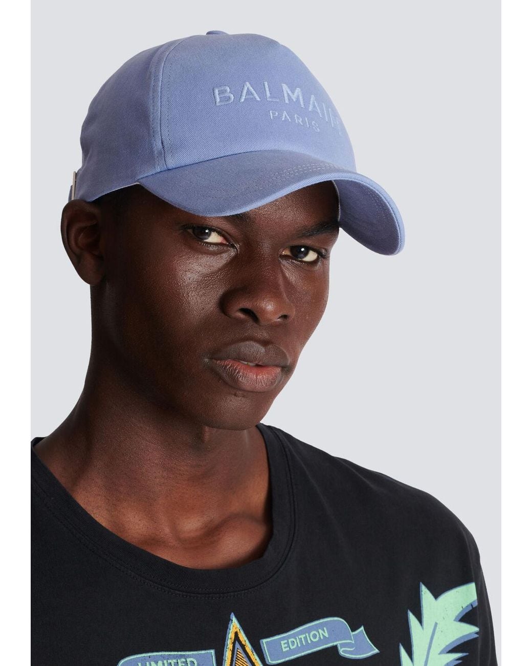 Balmain Blue Logo Embroidered Curved-Peak Baseball Cap for men