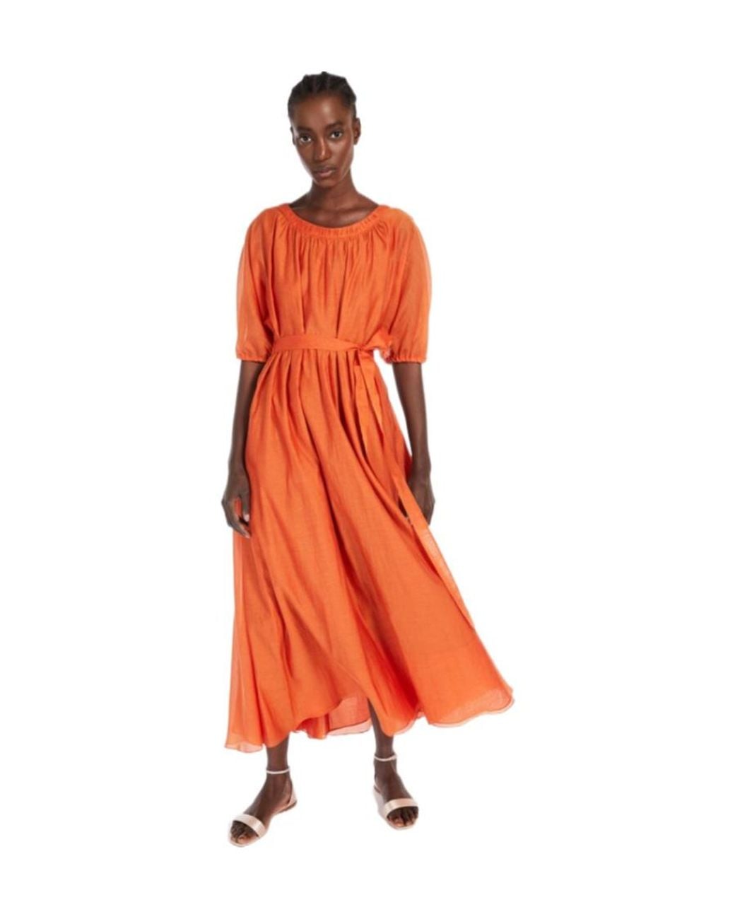 Max Mara Orange 'S Fresia Belted Short-Sleeved Dress