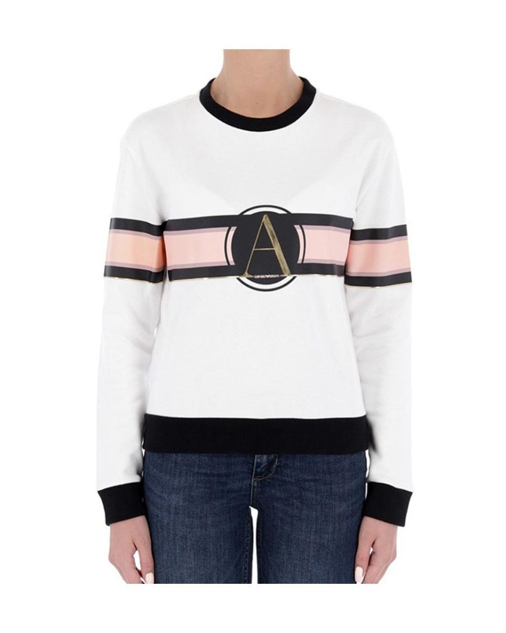 Emporio Armani White Crew Neck Logo Sweatshirt