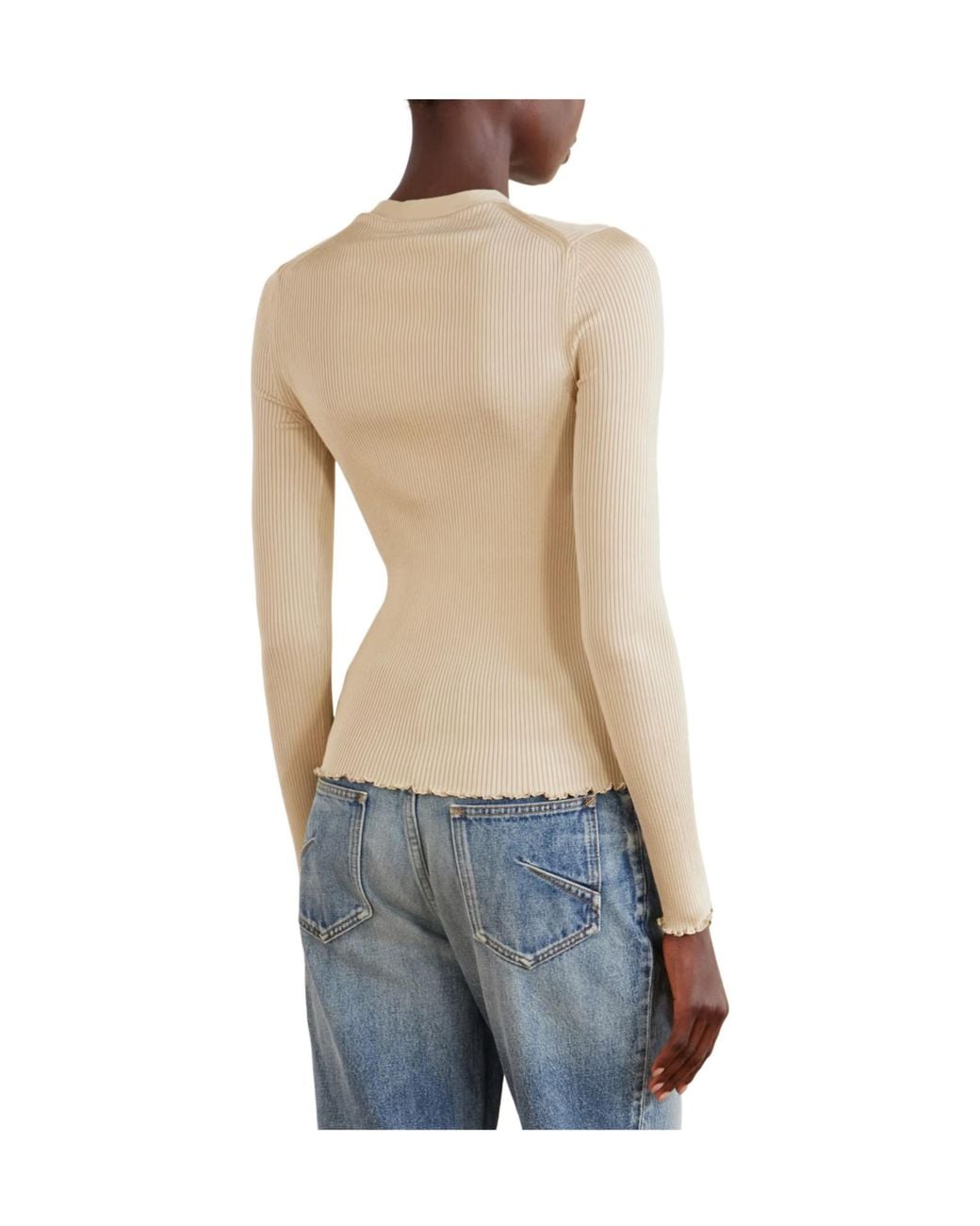Alaïa Natural Ribbed Lettuce-Trim Sweater