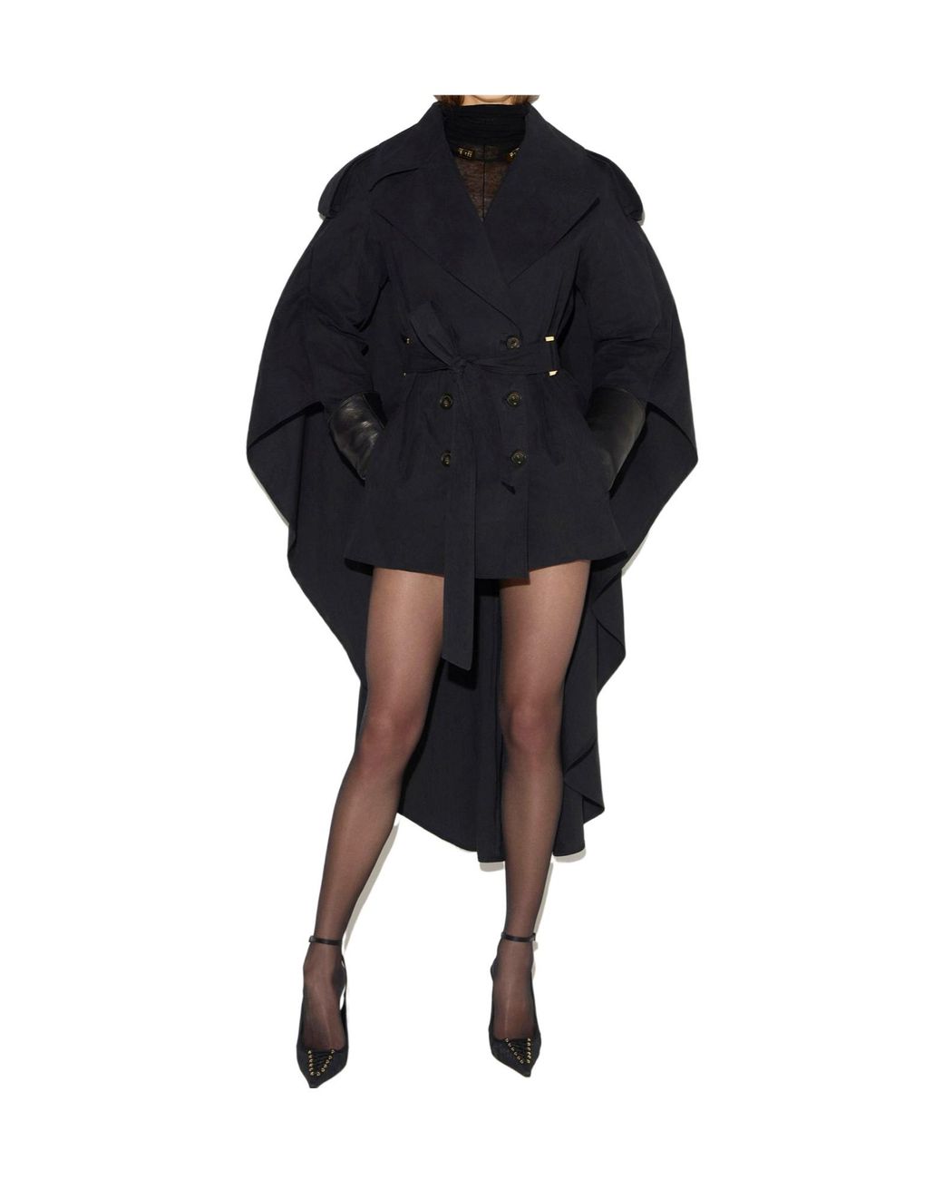 Elisabetta Franchi Black Belted Cape-Panel Coat