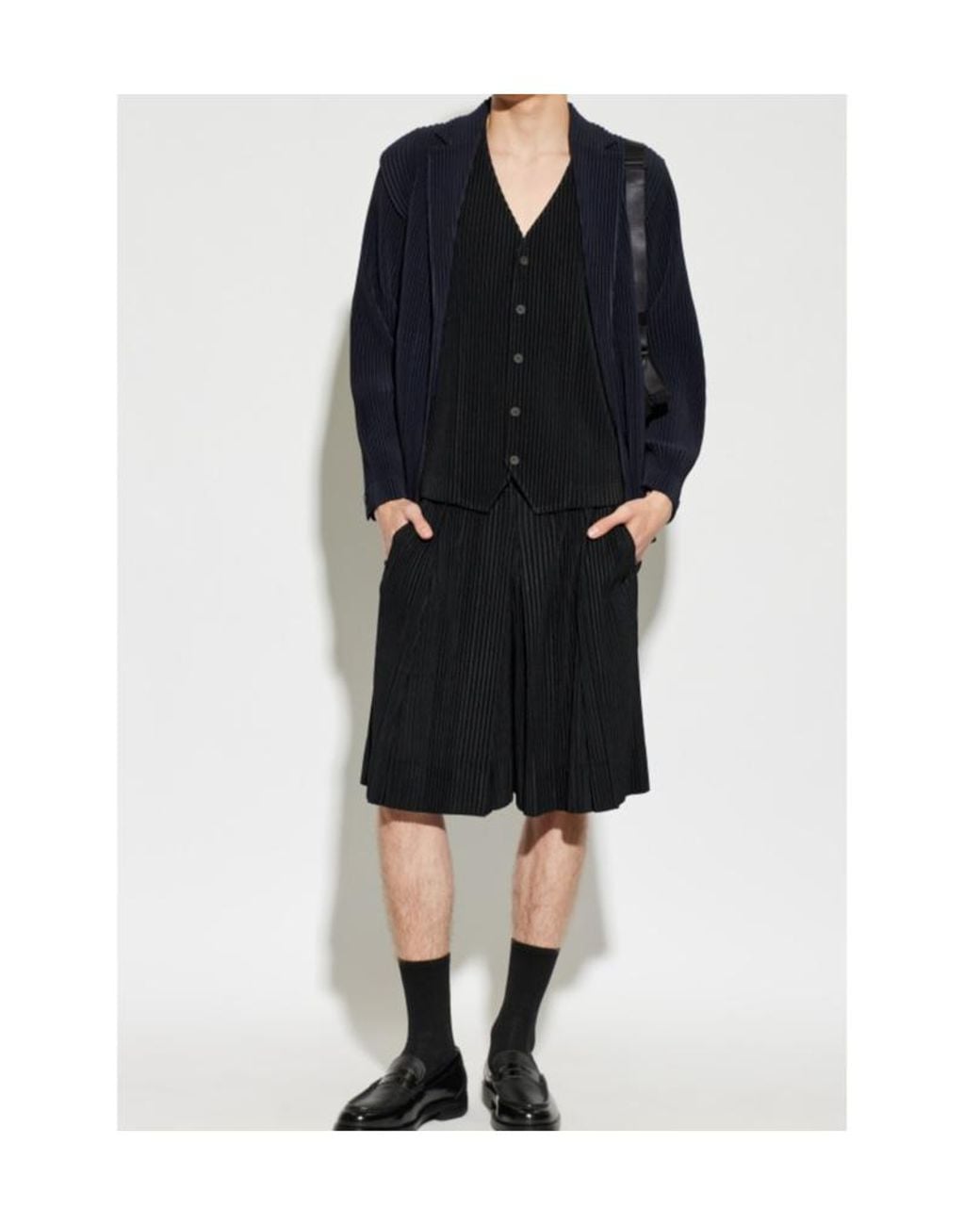 Homme Plissé Issey Miyake Blue Plissé-Effect Notched-Lapel Blazer for men