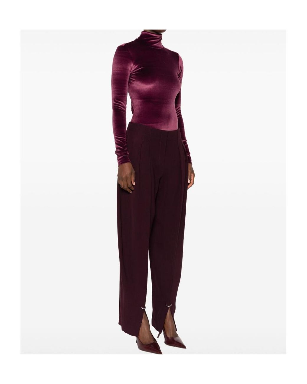 Mugler Purple High-Neck Velvet Bodysuit