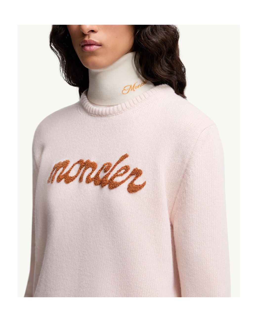 Moncler Pink Logo Detailed Crewneck Jumper
