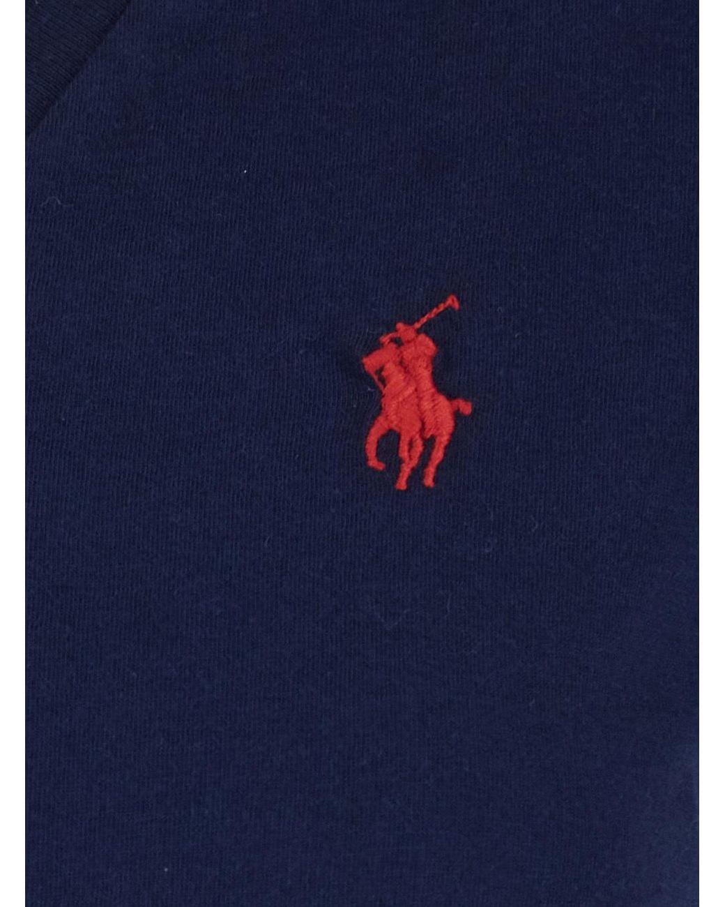 Polo Ralph Lauren Blue Logo Embroidered V-Neck T-Shirt