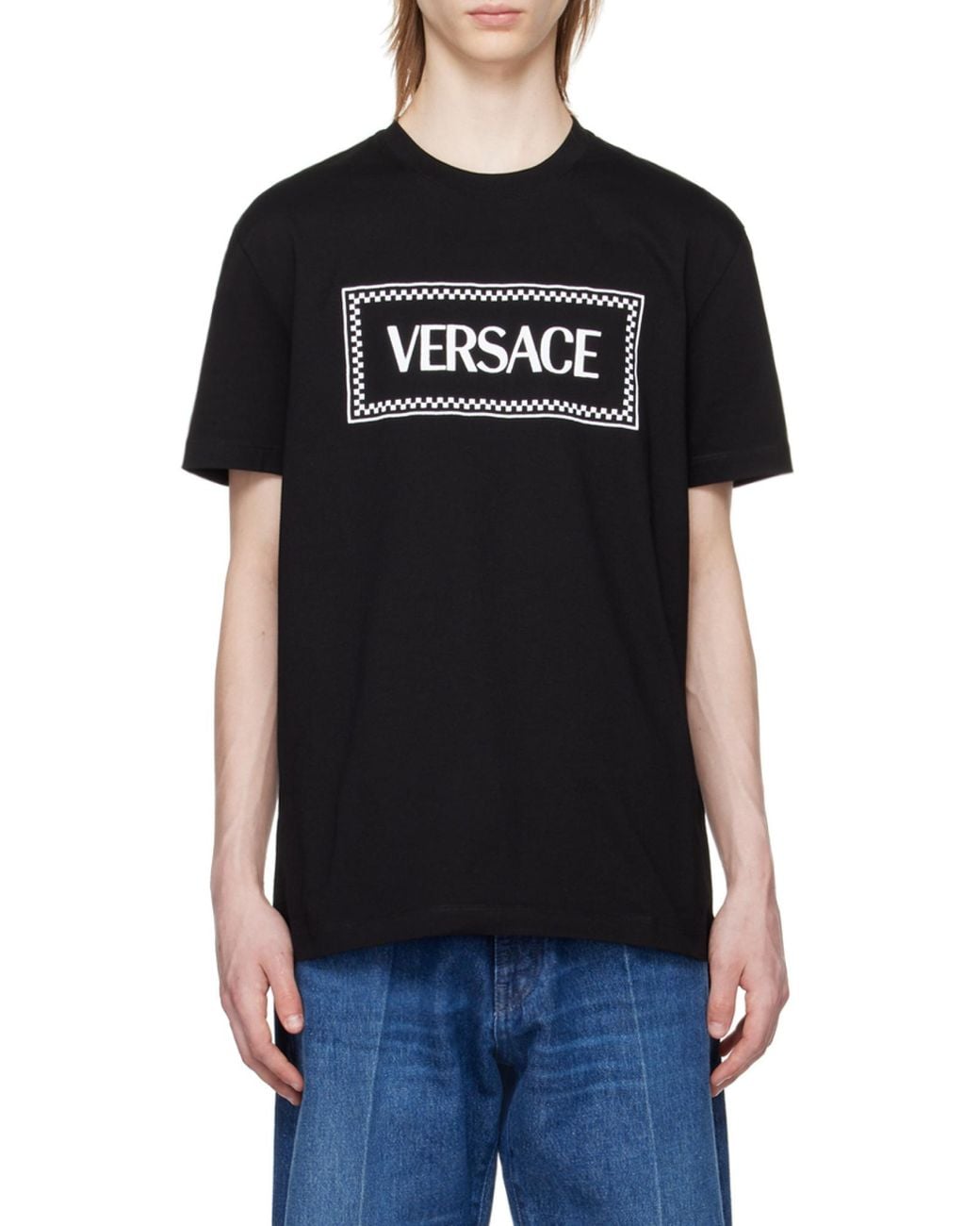 Versace Black Logo Printed Crewneck T-Shirt for men