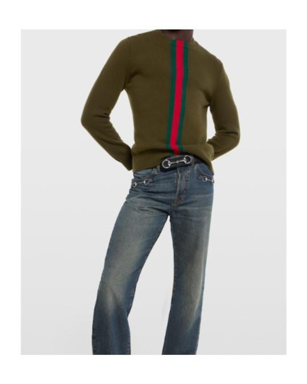 Gucci Green Knit Wool Sweater With Web Intarsia for men