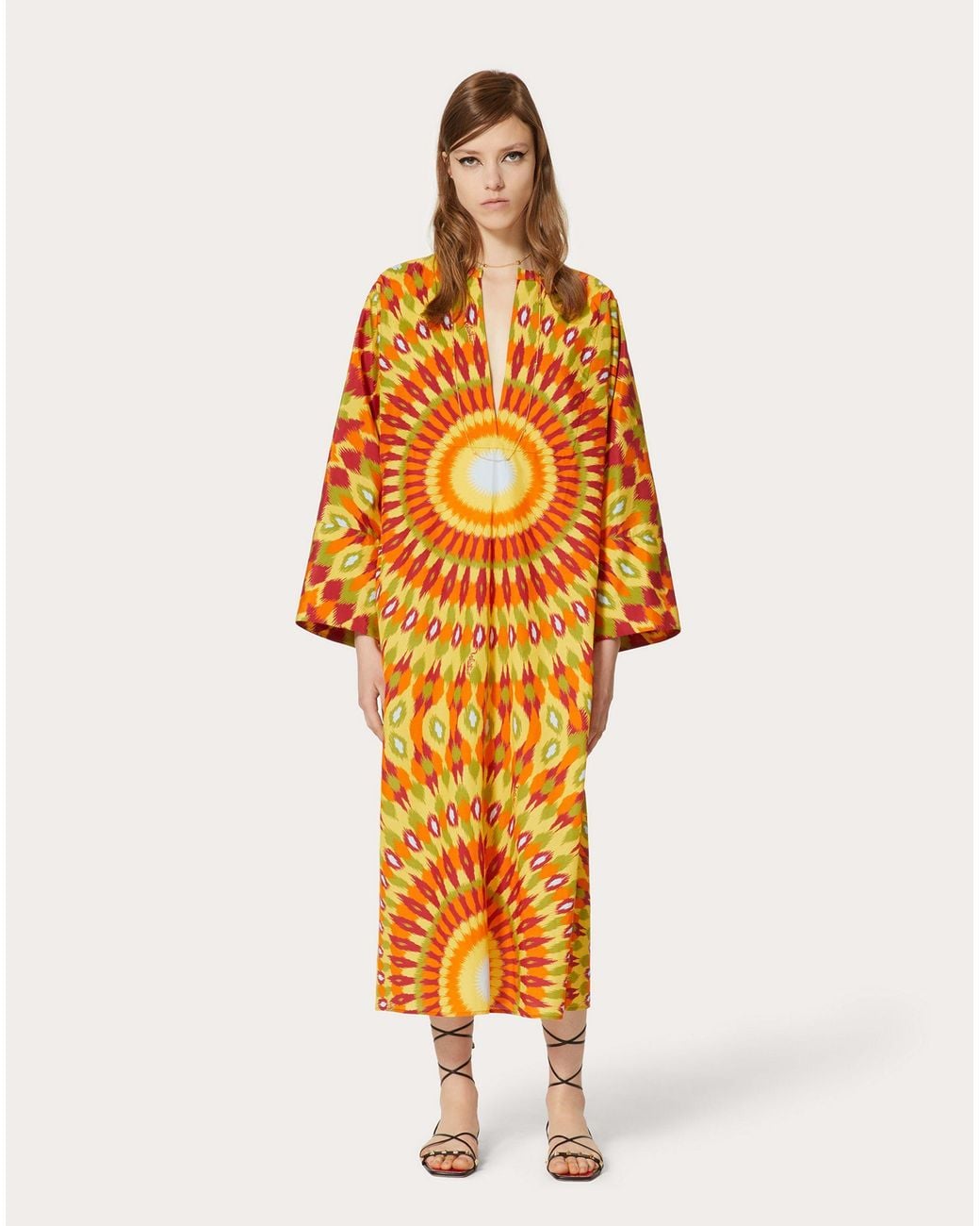 Valentino Orange Round Rain Printed Dress