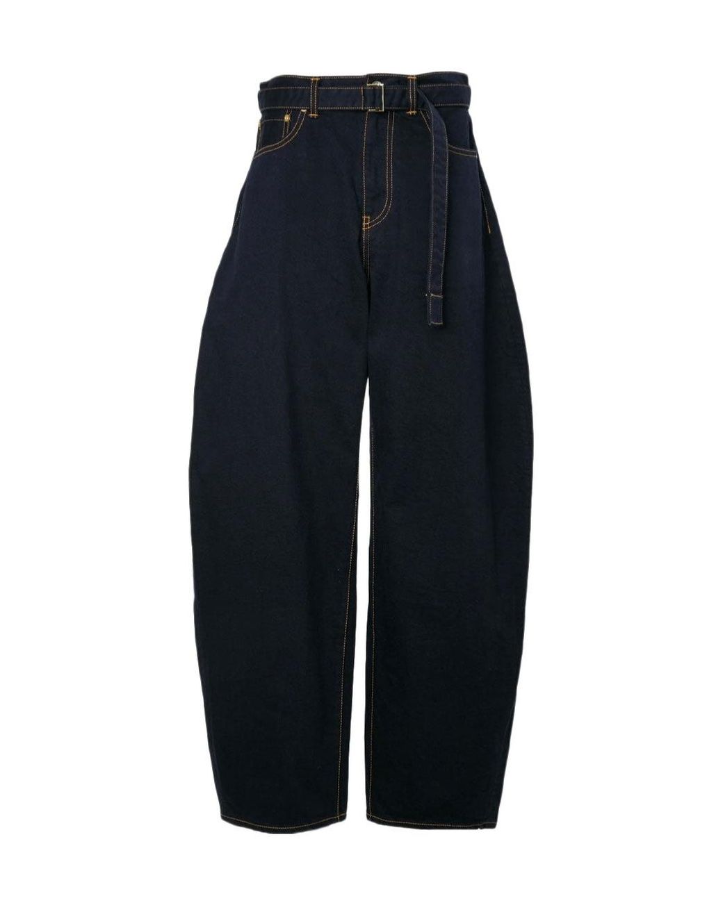 Sacai Blue Belted Contrast-Stitch Jeans