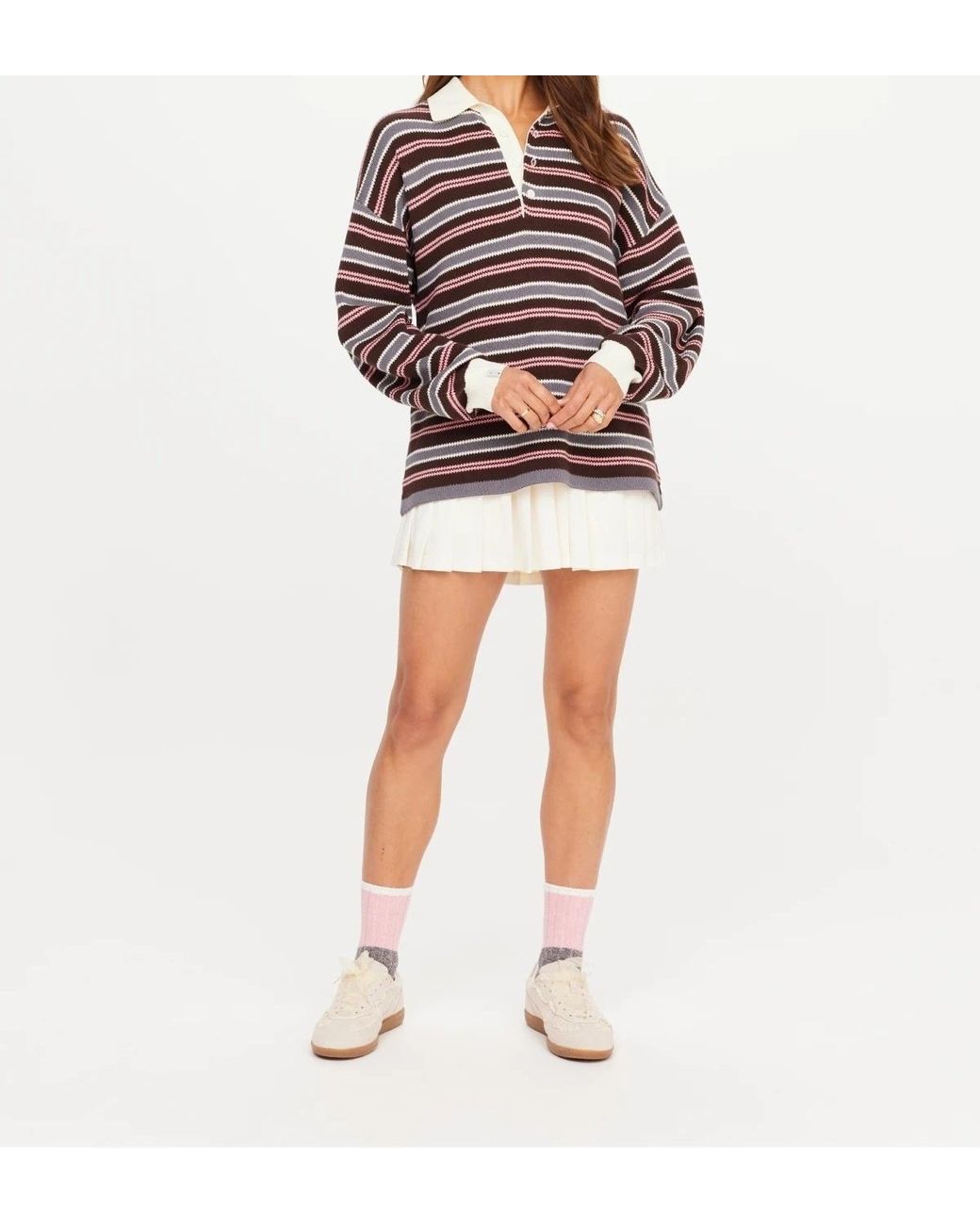 The Upside Red Wonder Striped Knitted Polo Top