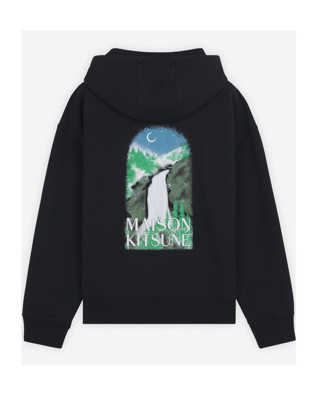 Maison Kitsuné Black Maison Kitsuné Graphic Printed Drawstring Hoodie for men