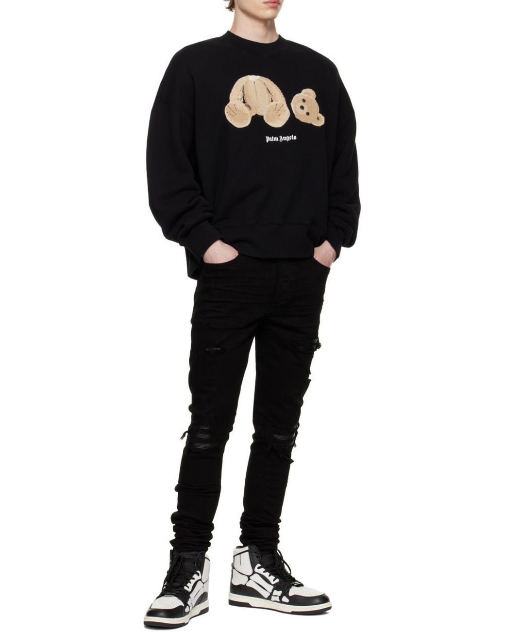 Palm Angels Black Logo Printed Crewneck Sweatshirt for men