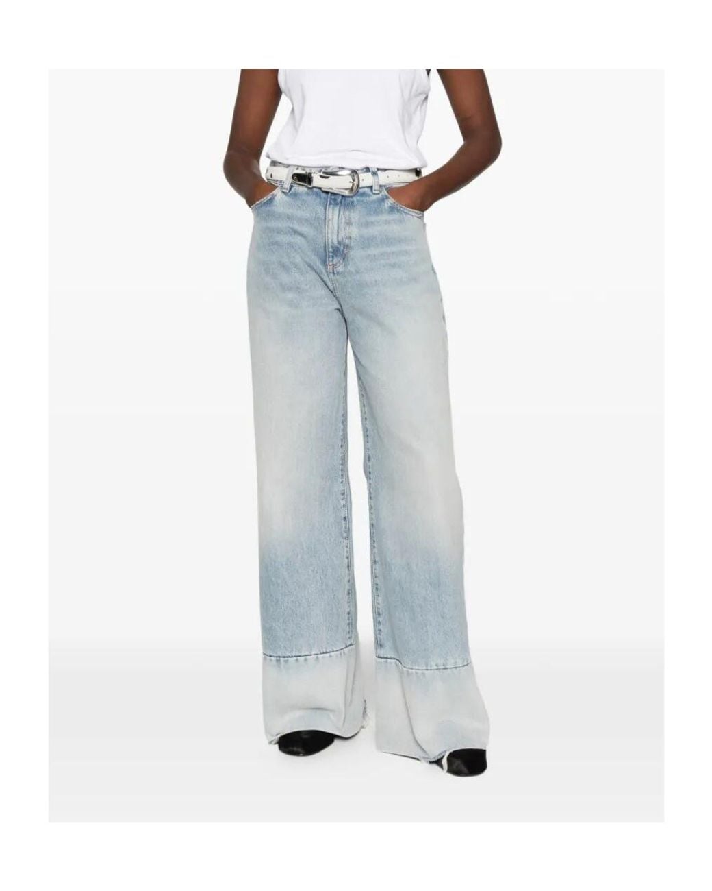 ICON DENIM Blue Wide-Leg Raw-Cut Jeans