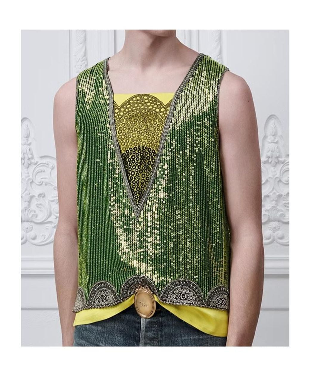 Dior Green Sleeveless Top With Sequins for men