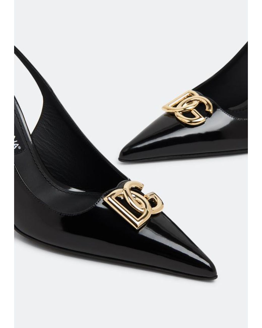 Dolce & Gabbana Black Logo Plaque Pointed Toe Slingback Pumps