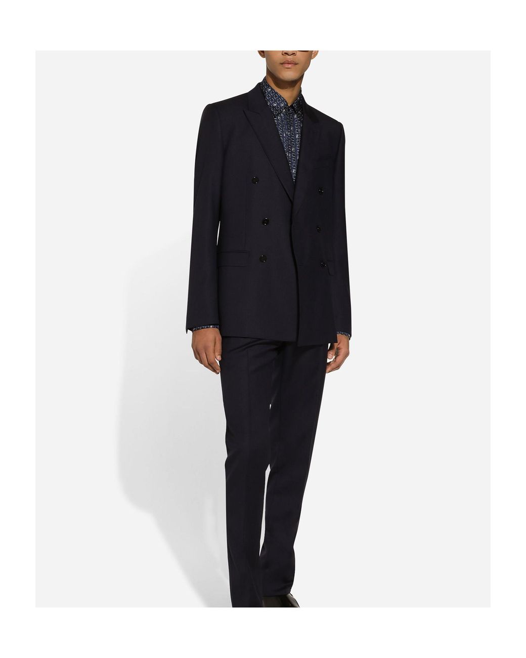 Dolce & Gabbana Blue Silk Martini-Fit Shirt With Tie Print for men