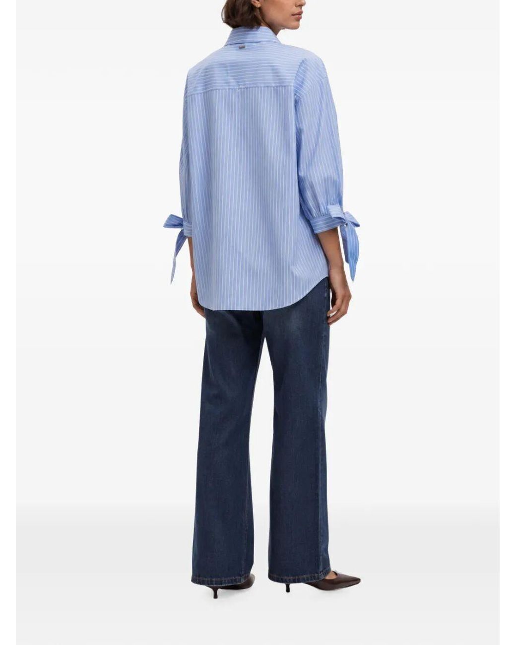 Twinset Blue Pinstriped Tie-Fastened Shirt