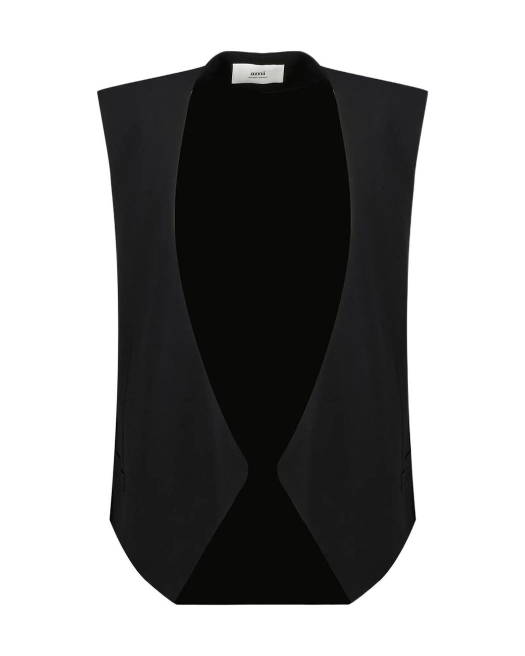 AMI Black Open-Front V-Neck Waistcoat